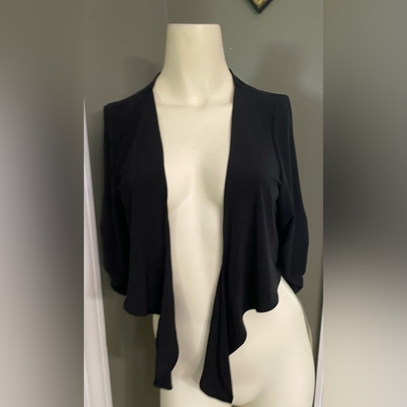 Perceptions New York Women's M Black Bolero Cropped Jacket Ruched Half Sleeve - Picture 9 of 12